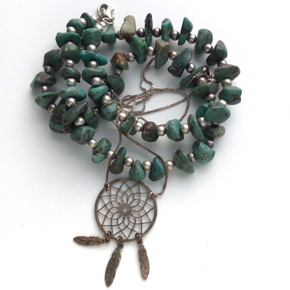 Vintage Jewelry - Vintage sterling Turquoise Heishi & Dreamcatcher